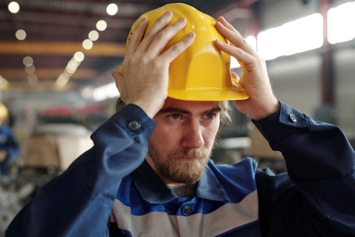 Construction worker wearing helmet