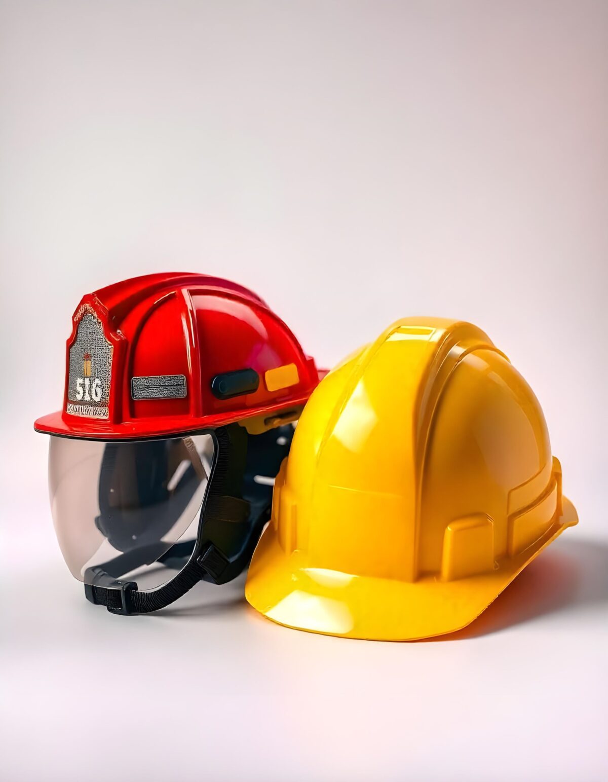 Head Protection: Fire Helmet and Construction Hard Hat side-by-side