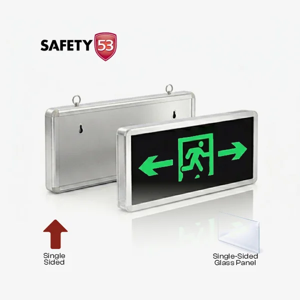 Single Side Emergency Exit Light – Green Running Man with Direction Arrows