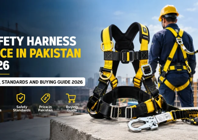 Safety harness price in Pakistan 2026 with full body harness, lanyard and construction worker
