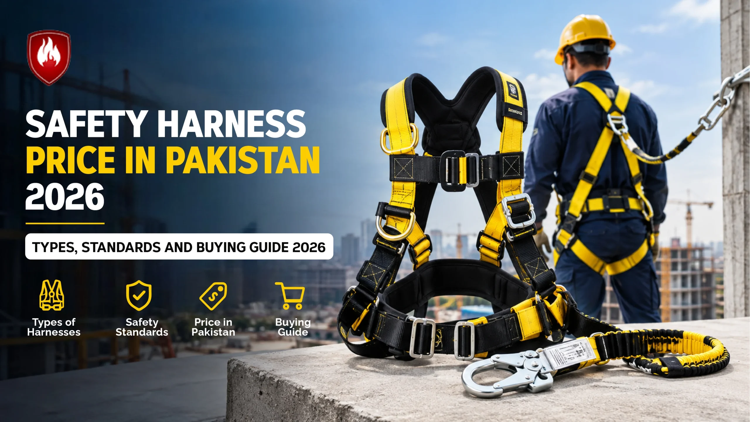 Safety harness price in Pakistan 2026 with full body harness, lanyard and construction worker