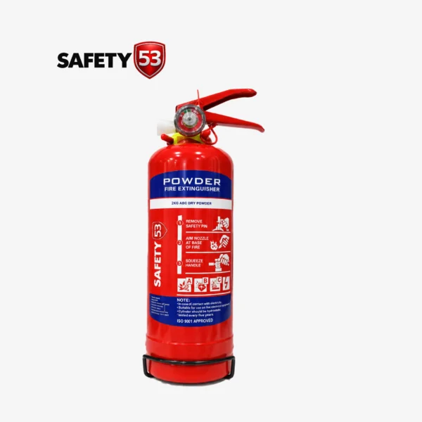 Safety 53 2kg DCP fire extinguisher for retail shops and vehicles in Pakistan.