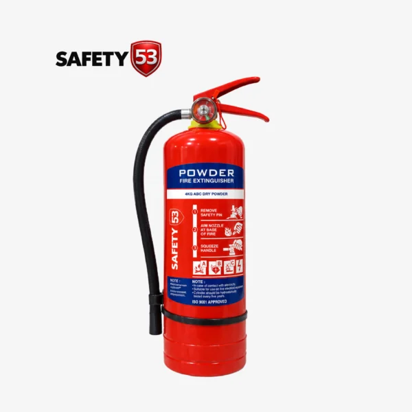 Safety 53 4kg DCP fire extinguisher with heavy duty wall bracket in Pakistan.