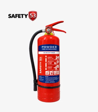 Safety 53 4kg DCP fire extinguisher with heavy duty wall bracket in Pakistan.