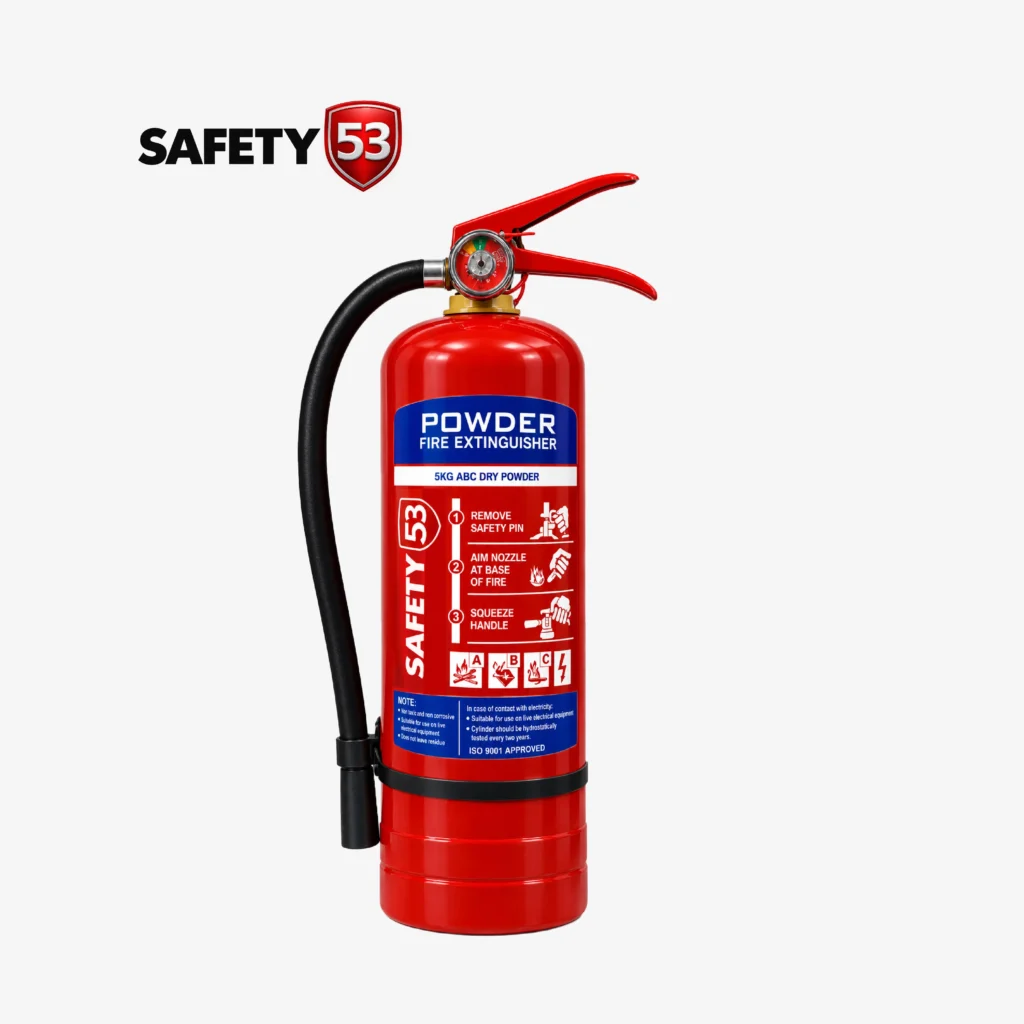 Safety 53 5kg ABC fire extinguisher with heavy duty wall bracket in Pakistan.