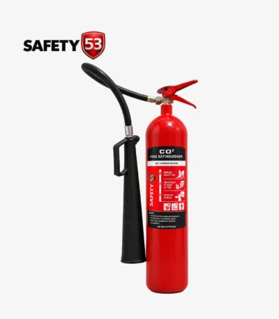 Safety 53 5kg CO2 fire extinguisher with flexible hose and frost free horn.