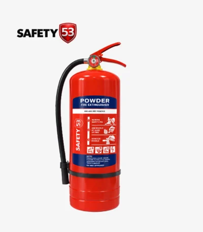 Safety 53 6kg DCP fire extinguisher upright perspective with clear labels in Pakistan.