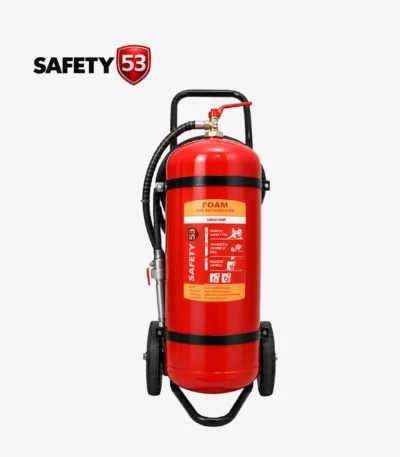 Safety 53 AFFF 50KG foam trolley fire extinguisher with heavy duty frame in Pakistan.