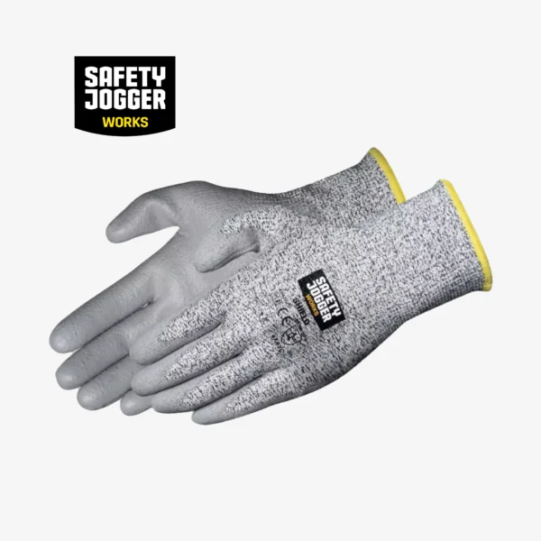 Safety Jogger Shield 4X43C cut resistant gloves with Safety Jogger branding and EN 388 label.